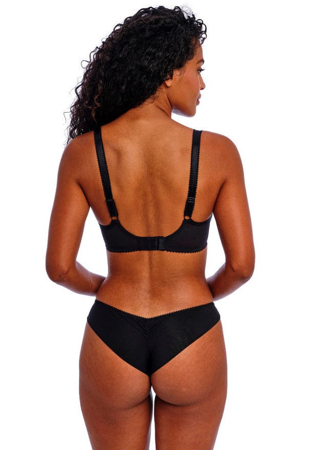 Woman wearing Black Freya Loveland Brazilian Brief Back view on white background | Envie Lingerie