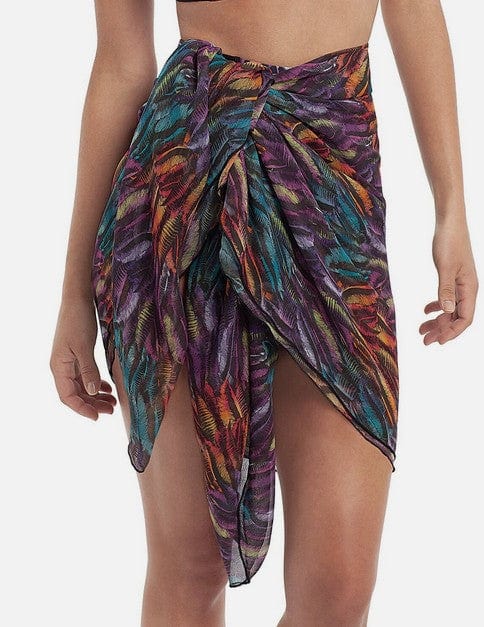 Multicolored patterned sarong on a plain background
