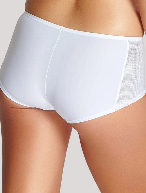 White underwear with mesh panels on a neutral background