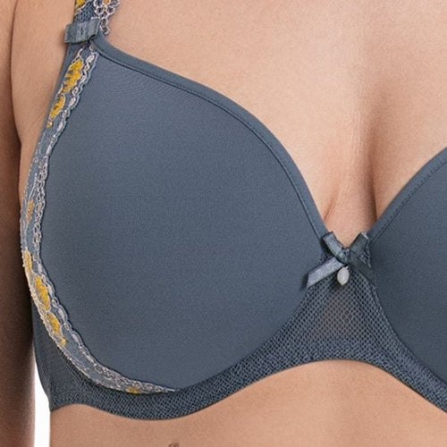 Close up of anita Rosa Faia Colette grey underwired bra with spacer cups