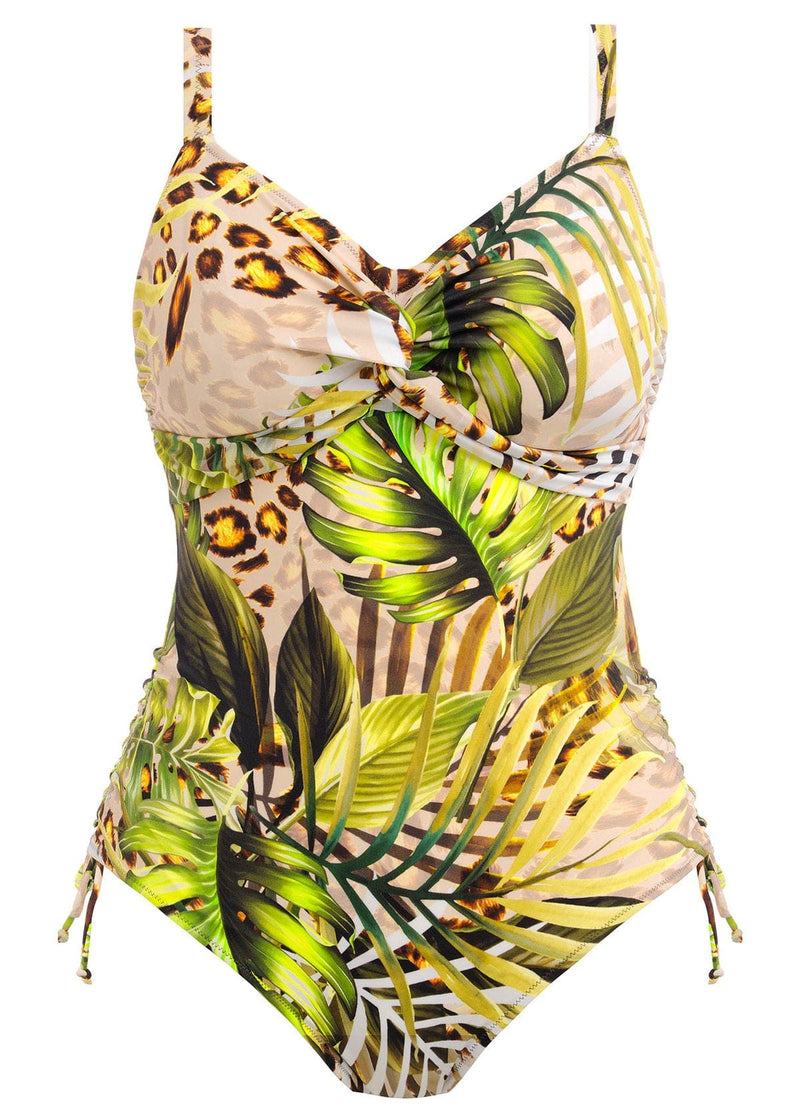 Fantasie Swim Kabini Oasis Multi uw Twist Front Swimsuit with Adjustable Leg close Up
