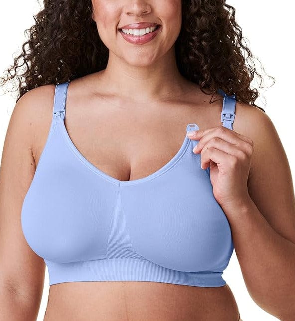 Woman wearing Bravado body Silk Seamless Bra with nursing cups in hydranger blue | EnVie Lingerie