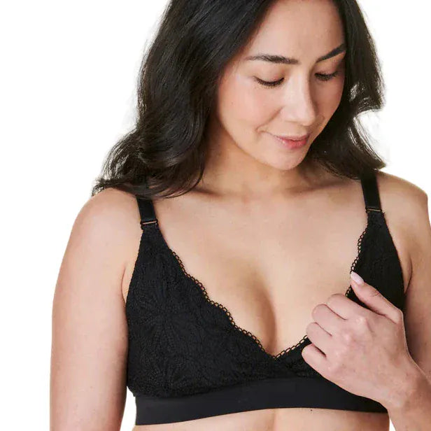 Bravado Lace Bralette in black soft stretch lace – wireless, unpadded design for light support by Envie Lingerie