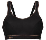 Anita Active Extreme Control Sports Bra Black & Gold Front Close up view | EnVie Lingerie