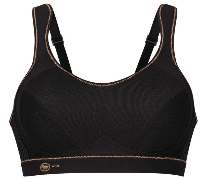 Anita Active Extreme Control Sports Bra Black & Gold Front Close up view | EnVie Lingerie