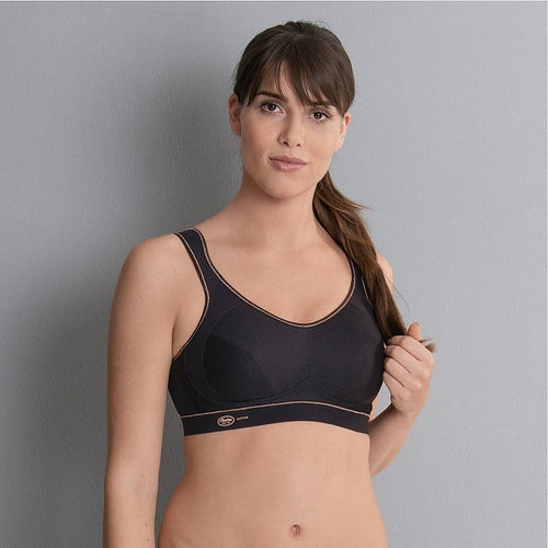 Anaita Active Sports Bra Extreme Control Black & Gold Front View | EnVie Lingerie