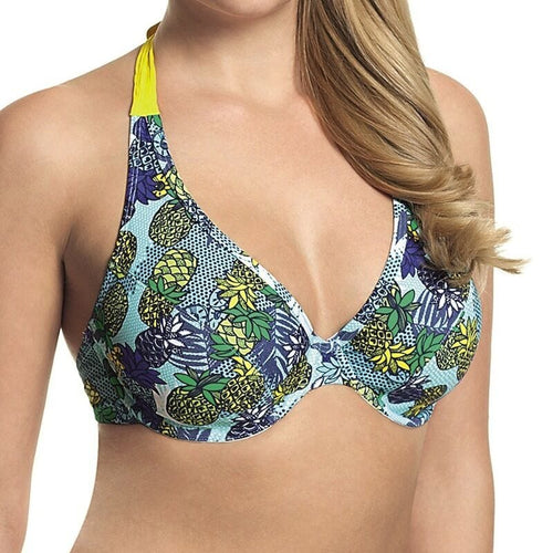 Cleo Swimwear 32FF / Tropical Cleo Carmen Plunge Halter Bikini Top 32FF